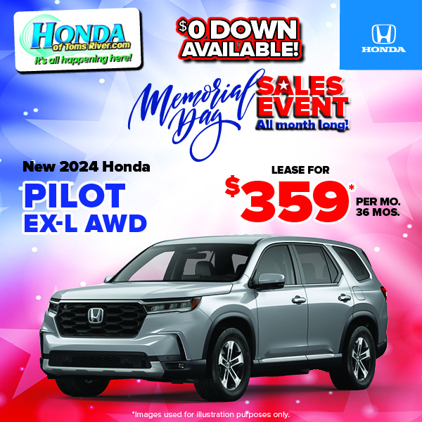 Take to the roads this Memorial Day with exceptional savings on the 2024 Honda Pilot! Explore our exclusive deals available at the dealership! 🇺🇸 
🔗 bit.ly/40iA5r3
.
.
.
#HondaOfTomsRiver #WeAreTR #ItsAllHappeningHere #TomsRiverNJ #TomsRiver #TomsRiverLocal