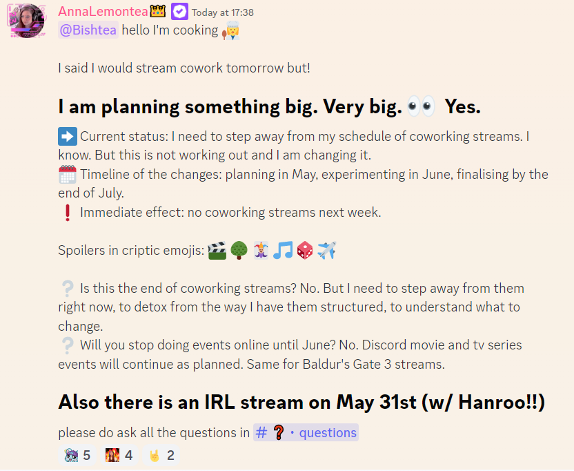 Is this why AnnaLemontea is not streaming this week???