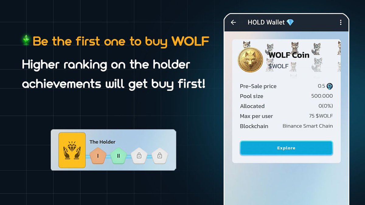 Hey, HOLDWALLET fam, 🔹 Higher The Holder ranking = Early access to Wolf Coin Priority will be given to higher-ranking holders, allowing them to purchase 🐺 Wolf coin first. This helps manage peak traffic on the sell date and ensures a smoother experience for everyone. Come