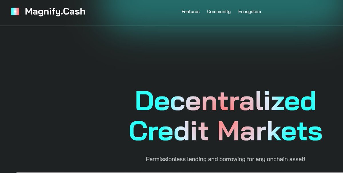 🔥@MagnifyCash Incentivized Testnet Live - Airdrop confirmed🪂

They are building a decentralized credit market (DCM) allowing anyone to lend and borrow any on-chain asset.

Make transactions on the Magnify testnet dapp to become eligible for the first round of the Airdrop.

👇🧵