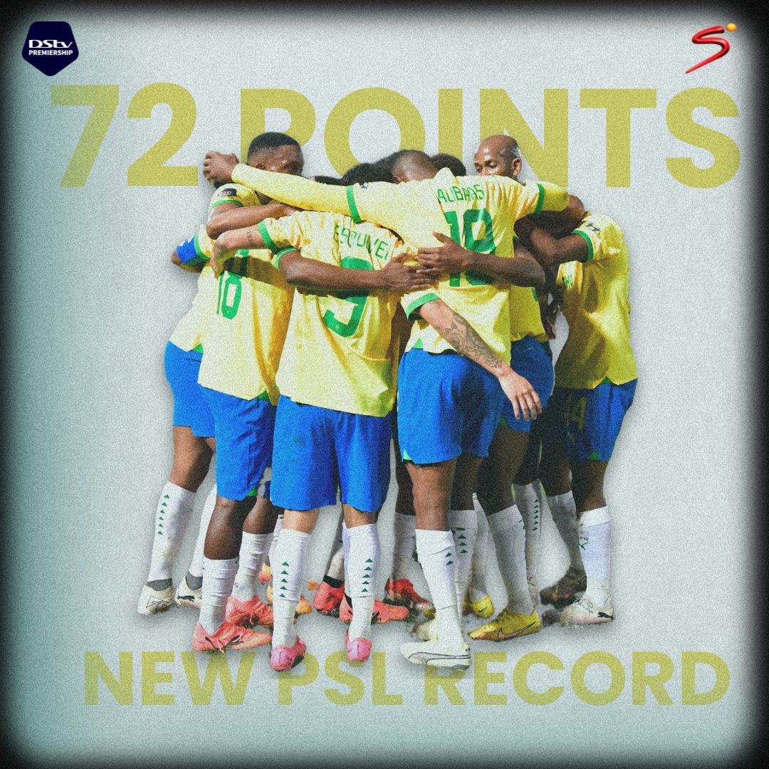 Mamelodi Sundowns continue to make history in the #DStvPrem   

They've set a new record for the most points in a single season.  

𝐎𝐧𝐥𝐲 𝐭𝐡𝐞 𝐬𝐤𝐲 𝐢𝐬 𝐭𝐡𝐞 𝐥𝐢𝐦𝐢𝐭 𝐟𝐨𝐫 𝐭𝐡𝐢𝐬 𝐭𝐞𝐚𝐦 🔥