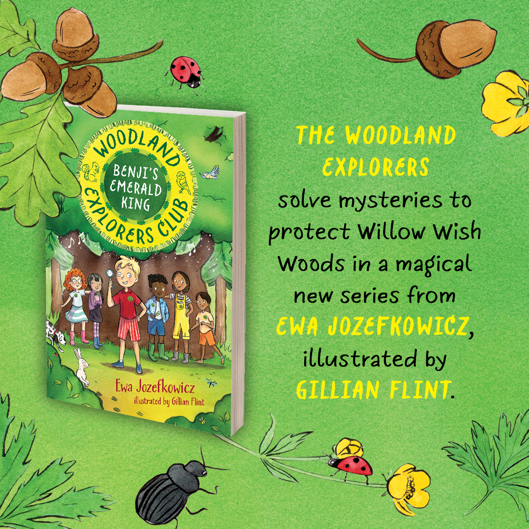 Inspired by Forest School, The #WoodlandExplorersClub series is full of friendship, adventure, and learning through nature 🌳🍃 Written by @EwaJozefkowicz and illustrated by Gillian Flint, the series starts with #BenjisEmeraldKing! Out now: bit.ly/49J74bf