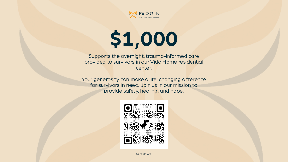 FAIR_Girls: Transforming lives, one donation at a time. Your $1,000.00 gift supports essential overnight, trauma-informed care at our Vida Home residential center. Let's provide safety, healing, and hope for needy survivors.   

#fairgirlsinc #endhumantr…