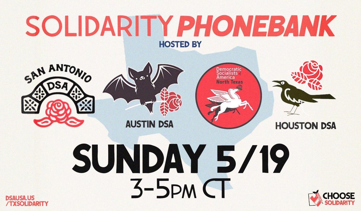 The Texas two-step is simple: 1) Join comrades across TX chapters, Sunday 3-5 pm CT 2) Ask DSA members to make the switch to solidarity dues! As a membership-funded org, it’s all on us to keep growing strong. #ChooseSolidarity and plug in! 🐴 🤠 🌵 dsausa.us/TXSIBD 🐦🦇