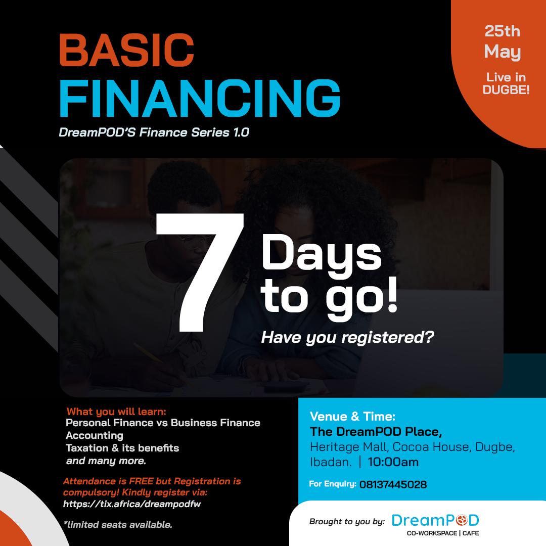 dreampodng's tweet photo. We are 7 days away from the most anticipated Basic Finance Workshop by DreamPOD!
Would you like to be told of the experience or you’d rather be there yourself???
Register via the link in bio
#dreampodplace #financeworkshop #financeseries #workspaceinibadan #eventsinibadan https://t.co/C2kTnzuJT3
