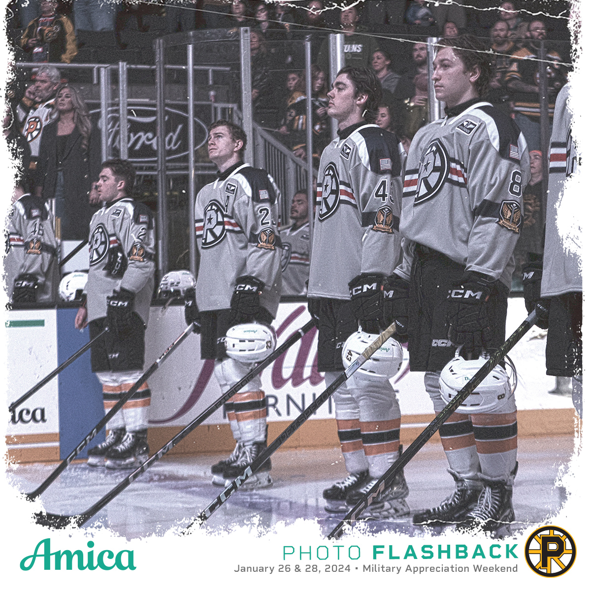 Looking back at January's Military Appreciation Weekend in honor of Armed Forces Day, as we salute service members in all branches of the U.S. Military 🫡 @Amica Photo Flashback | #AHLBruins