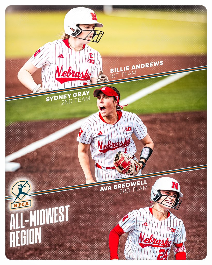 Nebraska Softball (@huskersoftball) on Twitter photo All-Midwest Region Team | <a href="/NFCAorg/">National Fastpitch Coaches Association</a>
1๏ธโฃ <a href="/billieandrews/">billie</a>
2๏ธโฃ <a href="/sydneygray_2/">sydney gray</a>
3๏ธโฃ <a href="/ava_bredwell/">Ava Bredwell</a> All-Midwest Region Team | <a href="/NFCAorg/">National Fastpitch Coaches Association</a>
1๏ธโฃ <a href="/billieandrews/">billie</a>
2๏ธโฃ <a href="/sydneygray_2/">sydney gray</a>
3๏ธโฃ <a href="/ava_bredwell/">Ava Bredwell</a>