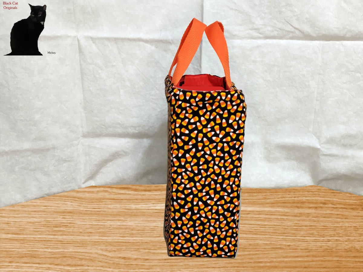 CANDY CORN HALLOWEEN TREAT BAG! Get yours only at Black Cat Originals: 65621a-2.myshopify.com/products/candy… #BlackCatOriginals #Halloween #orange #black #holiday #trickortreat #treatbag #custommade #unique #smalltote #fun #novelty