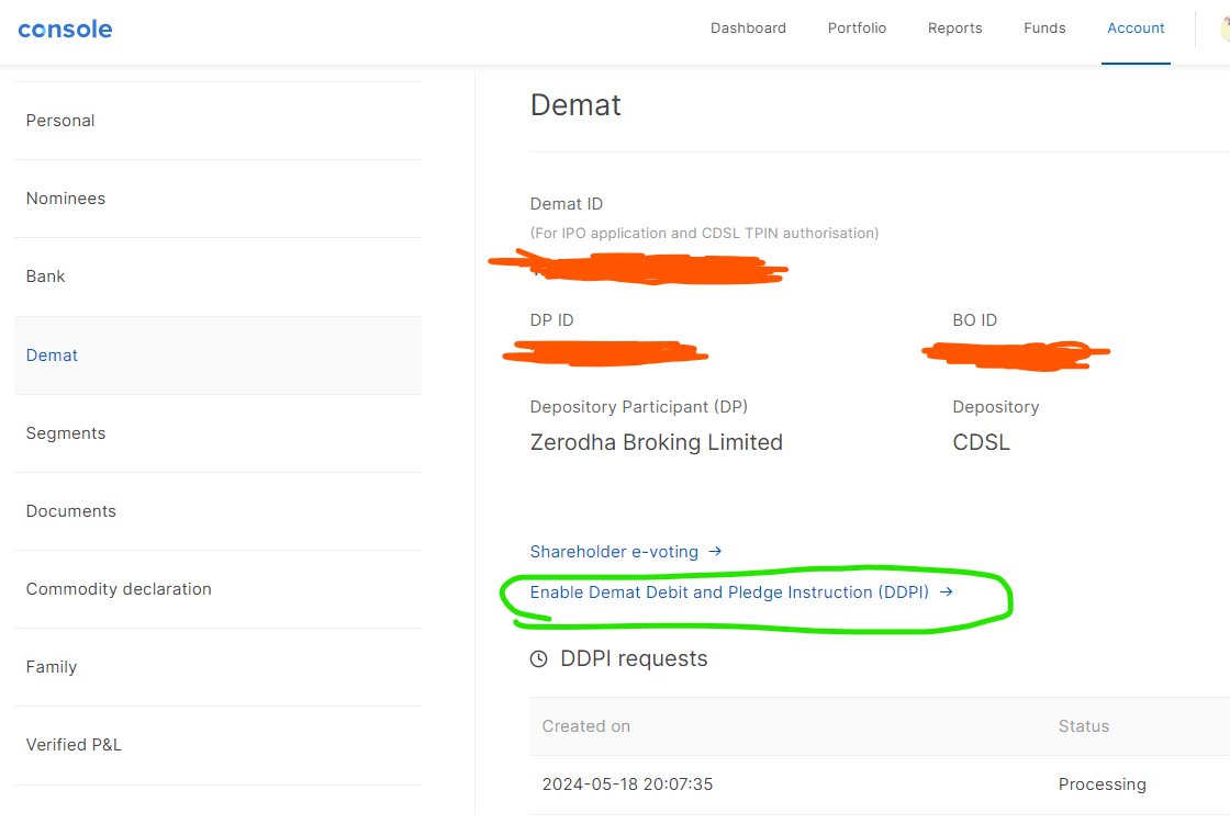 Attention #zerodha users #zerodha 

You no longer need a Power of Attorney (PoA) or CDSL TPIN/OTP to sell shares. Zerodha now uses online Demat Debit Pledge Instruction (DDPI), streamlining the process and enhancing security.

DDPI, introduced by SEBI in Nov 2022, prevents misuse