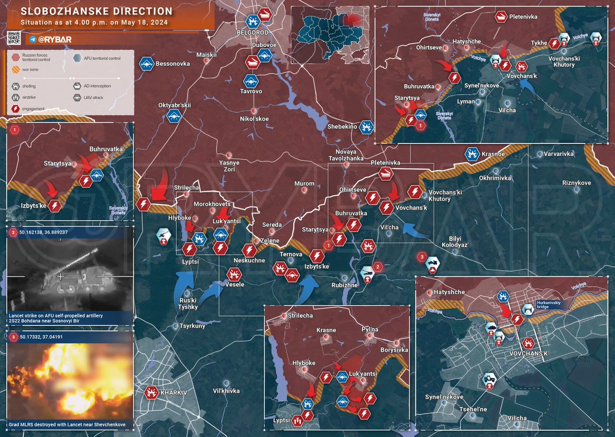⚠️#Ukraine - Front Nord Kharkov (16h00 local) -2/4- 
▶️Volchansk : le contrôle🇷🇺 de Staritsa permet de développer un effort au SW de Volchansk 
Dans Volchansk même, des combats ont encore cours contre des poches de résistance🇺🇦 sur la rive Nord de la Volchya
⏬