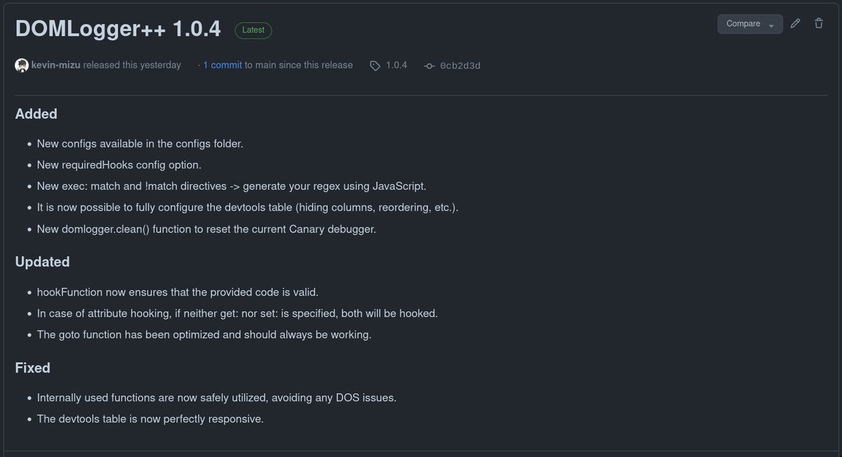 DOMLogger++ v1.0.4 is now out and available in stores! It comes with new features that allow you, for example, to easily dig into DOM gadget occurrences after an innerHTML sink 🔥

More details can be found here 👇

github.com/kevin-mizu/dom…

1/3