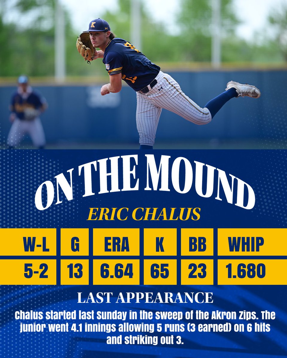 The Lineup is IN for Senior Day! Eric Chalus gets the ball on the bump and JJ will leadoff the home half of the first! It all gets underway at 1 p.m. 🔗linktr.ee/kentstbaseball #BiteDown