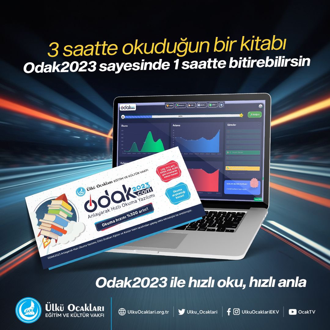 Anlayarak Hızlı Okuma Yazılımı 🚀ODAK2023, okuma hızını üç kat artırır, algılama ve odaklanmayı geliştirerek başarını katlar. 📖 

3 saatte okuduğun kitabı ODAK2023 sayesinde 1 Saatte bitirebilirsin💪🏻

#ODAK2023