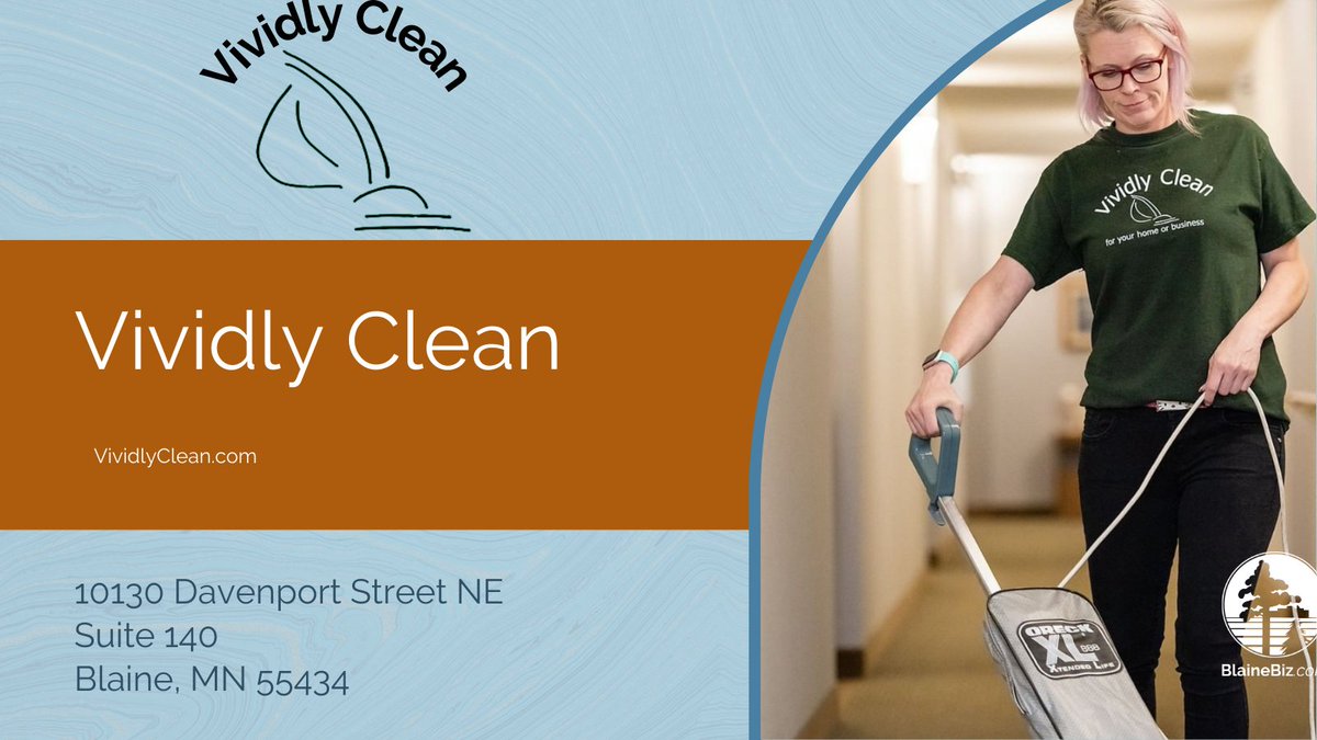 Celebrate National Small Business Month! Today's feature: Vividly Clean. Since 2006, they've offered top-notch commercial and residential cleaning services in Blaine. Stress-free cleaning for your home or business. Visit them at 10130 Davenport St. NE or vividlyclean.com
