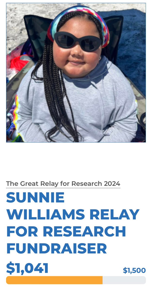 @CureStartsNow We’re less than $500 away from Sunnie’s goal! Every dollar raised goes to DIPG research. $100 = 1 hour of research. 

Consider donating $11, $1 for every year of Sunnie’s life. 

p2p.thecurestartsnow.org/2590

#AlwaysSunnieStrong 💜💛