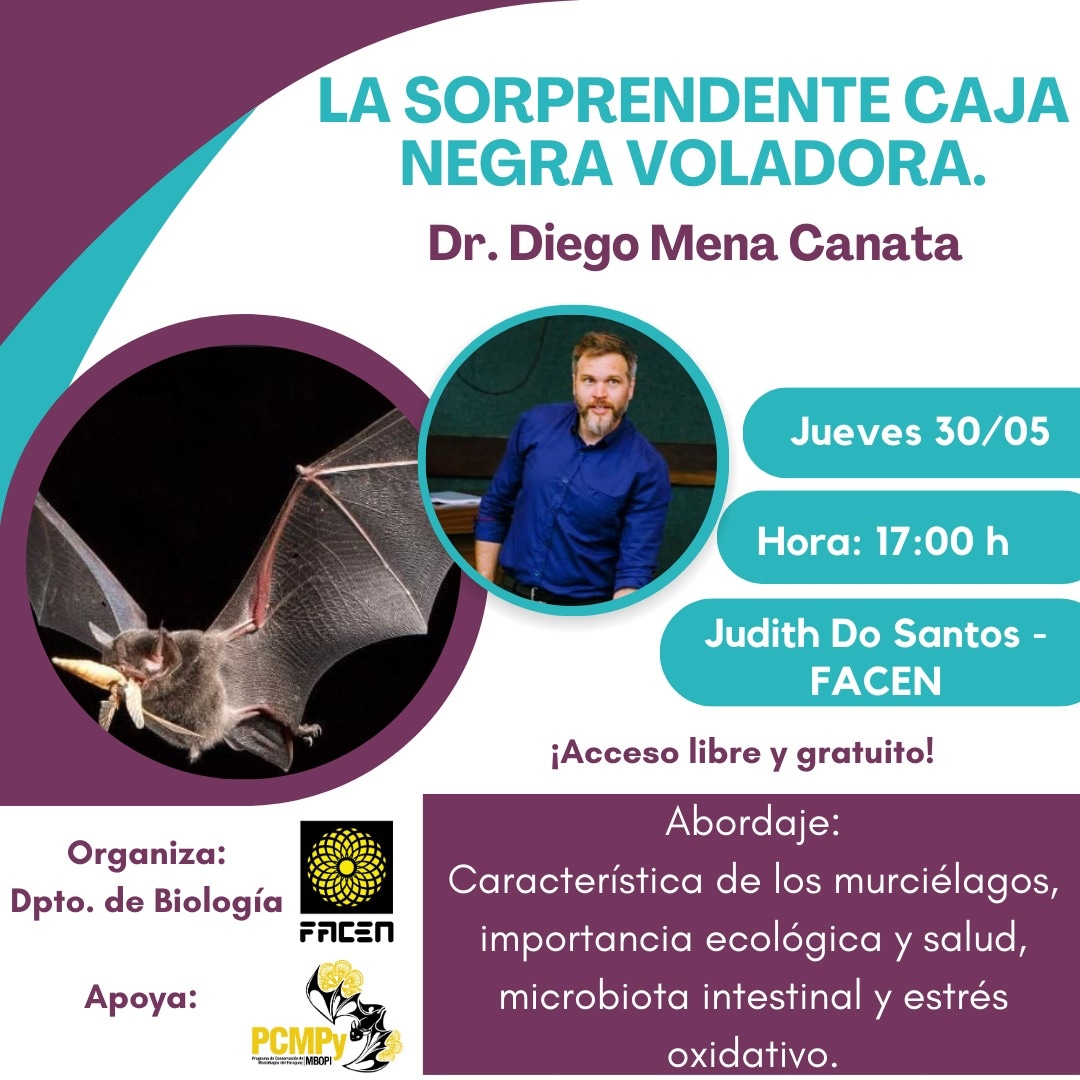 📆 El proximo jueves 30 de mayo a las 17:00 h, el Dr. Diego Mena Canata impartirá una interesante charla sobre parte de los resultados de su tesis doctoral realizada en Brasil (Universidad Federal de Rio Grande do Sul), 🦇 ¡TE ESPERAMOS! 🦇 @menacanatadiego