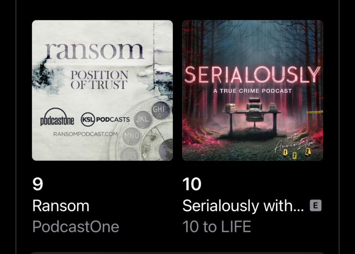 RansomPodcast's tweet photo. Rising up the true crime charts, thanks so much for listening!

If you have a moment please rate the show and leave a review on Apple Podcasts, Spotify, or your favorite podcast app https://t.co/qAKgR7FaCl