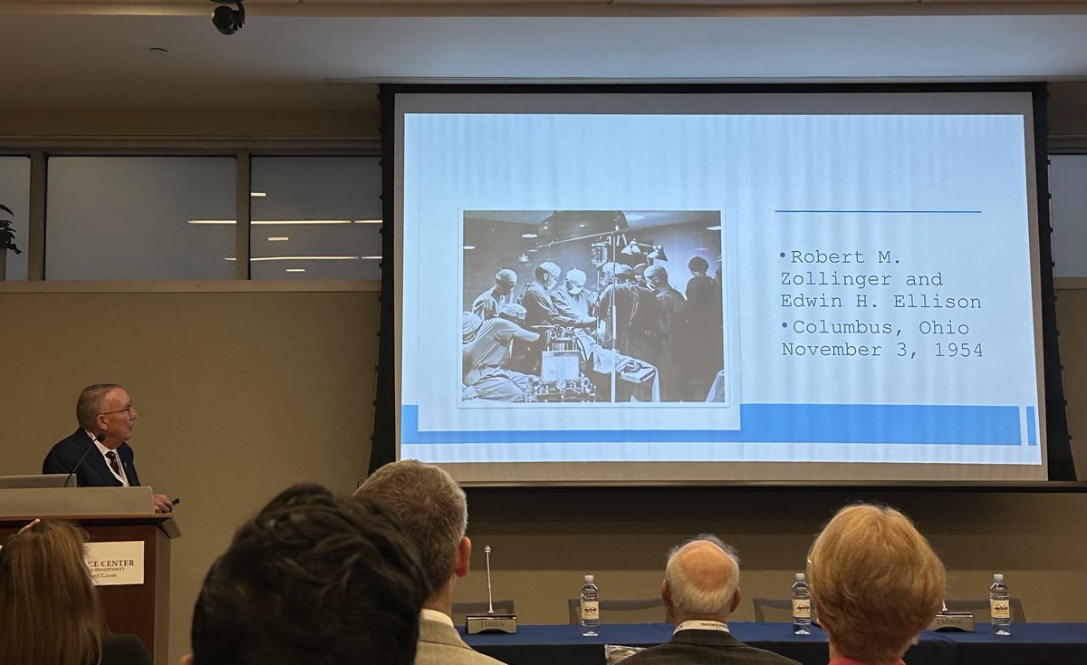 I enjoyed hearing @2_ellison’s life story so much! Great pearls of wisdom and slices of history, like this photo of his father and Robert Zollinger’s first ZE resection! (Also, learned I’ve always mispronounced zollinger. It’s a Hard G!) @AmCollSurgeons