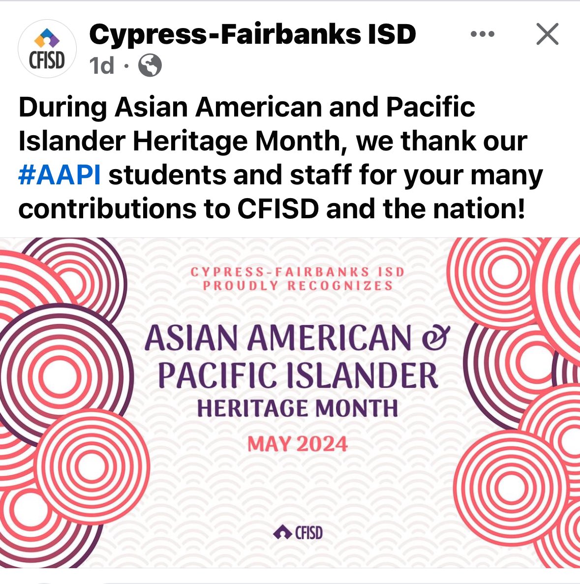 We celebrate you! #AAPI Opportunity and love for all. @CFISD_Hancock