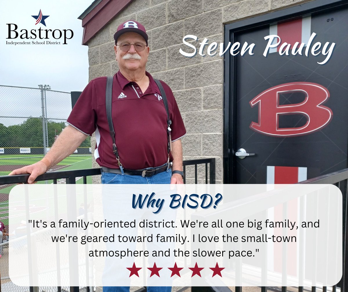 Steven Pauley is an ISS Teacher at Bastrop High School. You can also catch him keeping score at most games. 🏫⚾️ He has worked for BISD for 22 years. See why he chooses BISD.