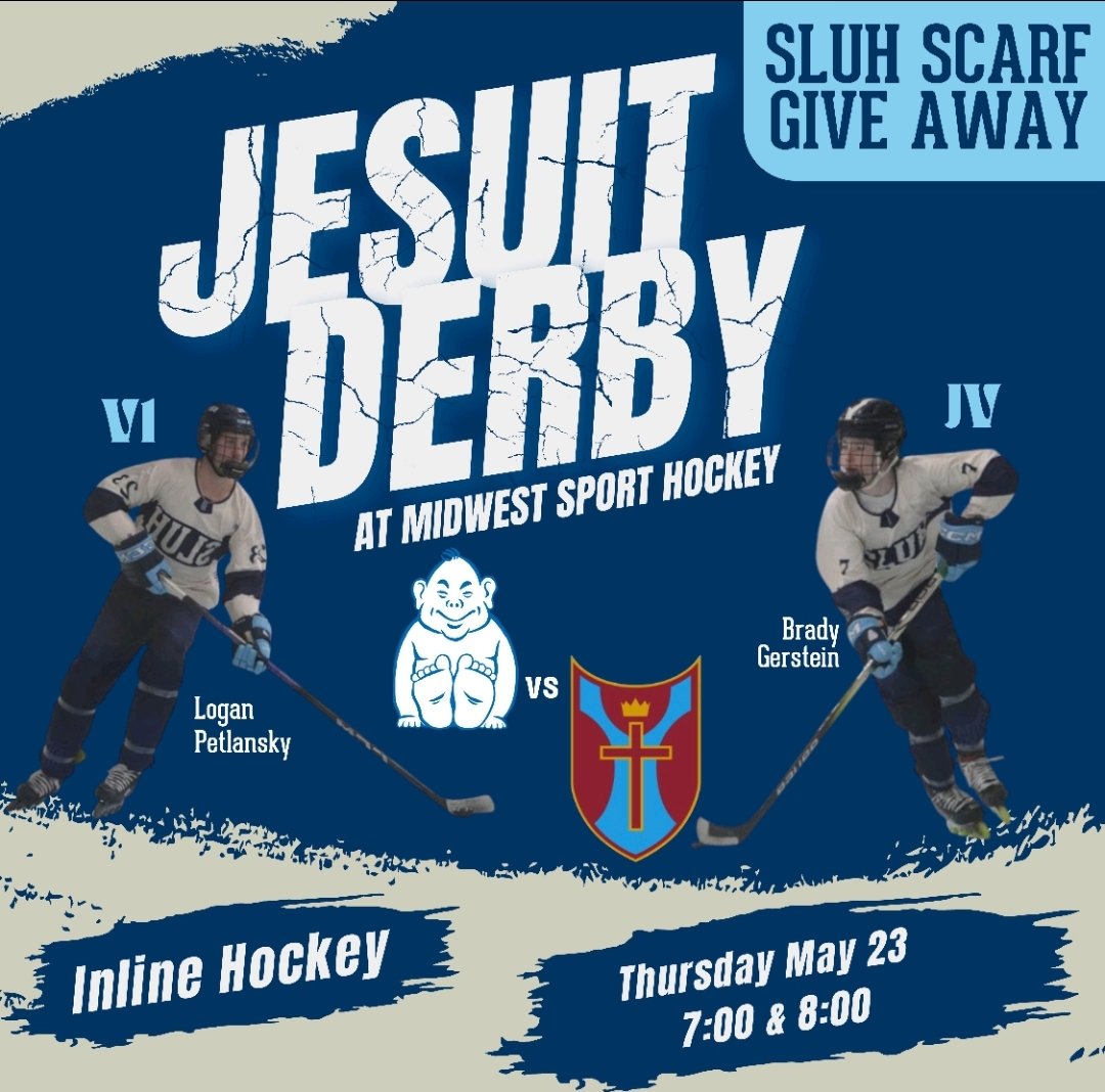 The fun starts at 7pm this Thursday <a href="/MidwestHockey93/">Midwest Sport Hockey</a>!!! Come out and watch <a href="/SLUHInline/">SLUH Inline Hockey</a> take on <a href="/DeSmetInline/">De Smet Inline Hockey</a> for the first ever Jesuit Derby. <a href="/SLUHAthletics/">SLUH Athletics</a> <a href="/DeSmetJesuitHS/">De Smet Jesuit</a> <a href="/sluhjrbills/">St. Louis U. High</a>