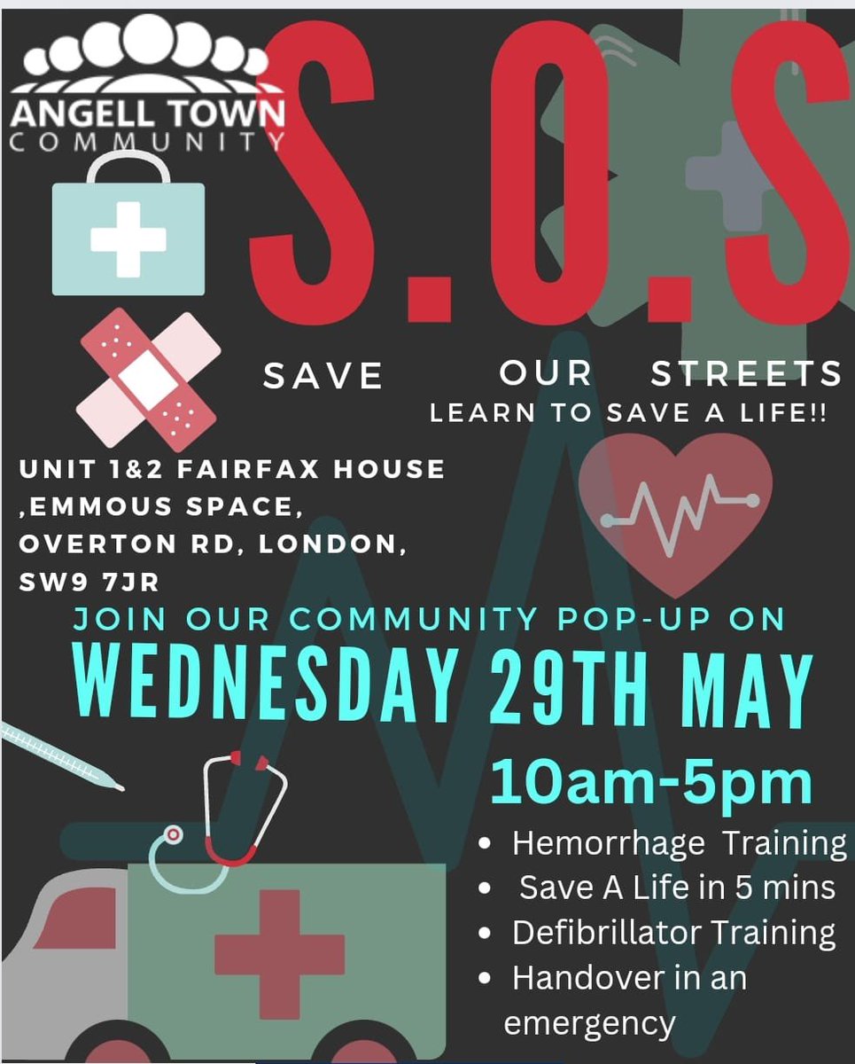 Brixton Firefighters will be alongside our Ambulance service colleagues on Angel Town Estate, Brixton. 
Come along, learn a skill #SOS