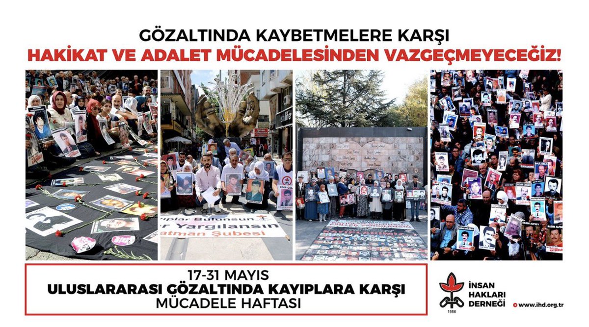 17-31 Mayıs Uluslararası Gözaltında Kayıplara Karşı Mücadele Haftası” vesilesiyle haklı ve acil taleplerimizi bir kez daha dile getiriyoruz. Kayıplarımızın akıbeti açıklansın, failleri koruyan cezasızlık politikasına son verilsin. Açıklamamızın tamamı: ihd.org.tr/kayiplarimiz-i