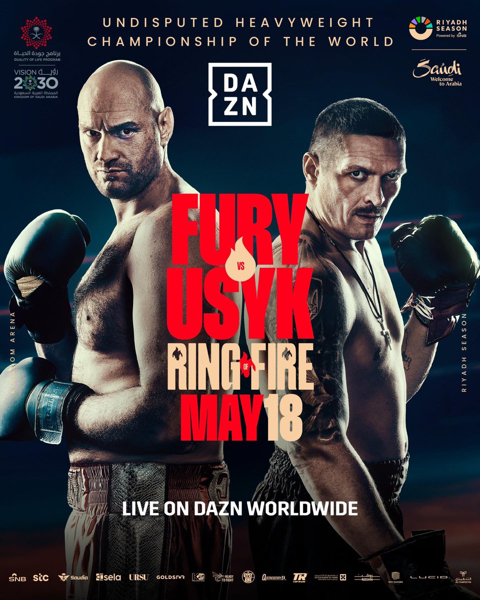 L'incontro del secolo 🥊
Tutte le cinture in palio tra FURY e USYK 
Ring of Fire, sabato 18 maggio dalle 16 solo su #DAZN