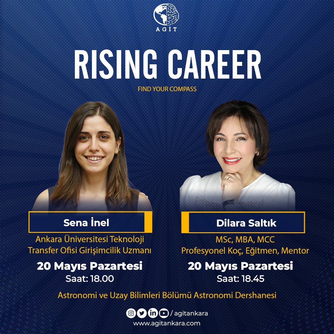 Rising Career heyecanı devam ediyor! 

Ankara Üniversitesi Teknoloji Transfer Ofisi Girişimcilik Uzmanı Sena İnel ve Profesyonel Koç Dilara Saltık Rising Career'in ikinci gününde bizlerle birlikte olacaklar.

#agit #risingcareer #findyourcompass
#ankaraüniversitesi #girişimcilik
