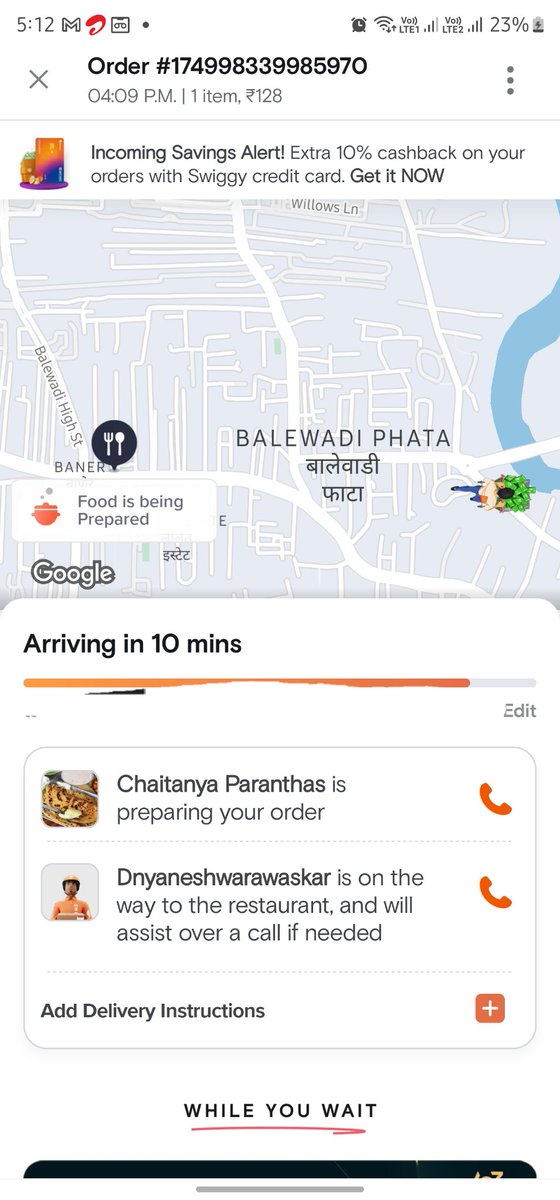 hemantlader's tweet photo. @Swiggy
Don't you track your delivery partner? I'm waiting for my order for 1.5 hrs, I called the delivery  partner. He didn't pick up the call Neither he went to the restaurant  to pick my order
I had other work too, just because  this delay i missed it, neither i can canel it. https://t.co/bOu8rD3Jss