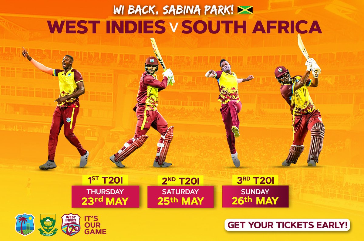 Are you ready for 3 action-packed T20Is?🔥 

Tickets available on bit.ly/windiesticket

#WIvSA #WIBack