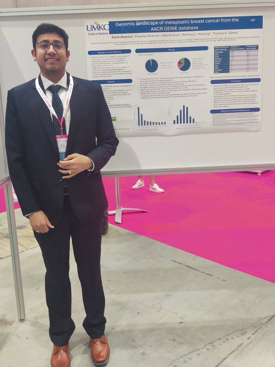 Parth Sharma (@parthdsharma) on Twitter photo Glad to present our research at the #ESMOBreast24. Had a wonderful time learning from doctors all over the globe fighting against Breast Cancer.
Thankful to my mentors <a href="/ThomasOdeny/">TAO</a> and Dr. Whitney Hensing for their guidance.
<a href="/umkcIM/">UMKC Internal Medicine Residency Program</a> <a href="/myESMO/">ESMO - Eur. Oncology</a>
#MedEd #CancerResearch Glad to present our research at the #ESMOBreast24. Had a wonderful time learning from doctors all over the globe fighting against Breast Cancer.
Thankful to my mentors <a href="/ThomasOdeny/">TAO</a> and Dr. Whitney Hensing for their guidance.
<a href="/umkcIM/">UMKC Internal Medicine Residency Program</a> <a href="/myESMO/">ESMO - Eur. Oncology</a>
#MedEd #CancerResearch