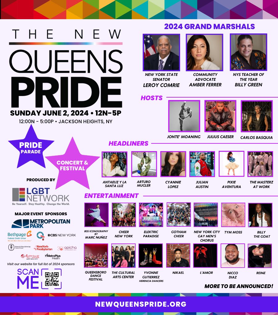 Get ready for #NewQueensPride: Over 100 groups marching strong, a vibrant festival at 75th Street, and nonstop entertainment on the Pride Stage with 20+ sensational performances! Don’t miss the celebration of a lifetime! 🎉🌈 NewQueensPride.org