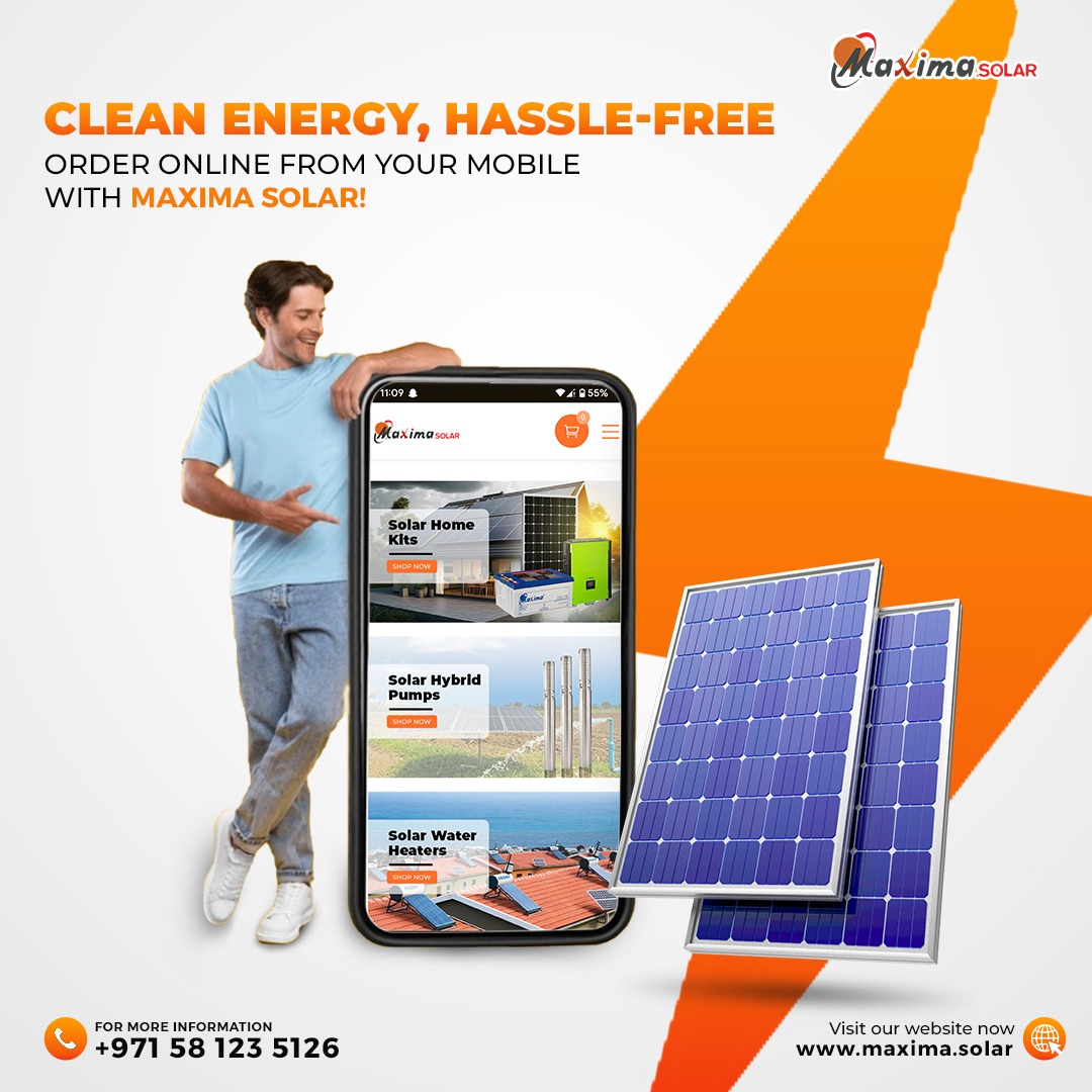 MaximaSolar's tweet photo. Order solar components online with ease. Our user-friendly platform lets you explore and purchase solar panels, inverters, and more right from your phone. Switch to sustainable energy effortlessly. 🌍
📞 +971 58 123 5126 
🌐 https://t.co/yKtlCxmnFa
#MaximaSolar #SolarRevolution https://t.co/2g6AIYFq5t