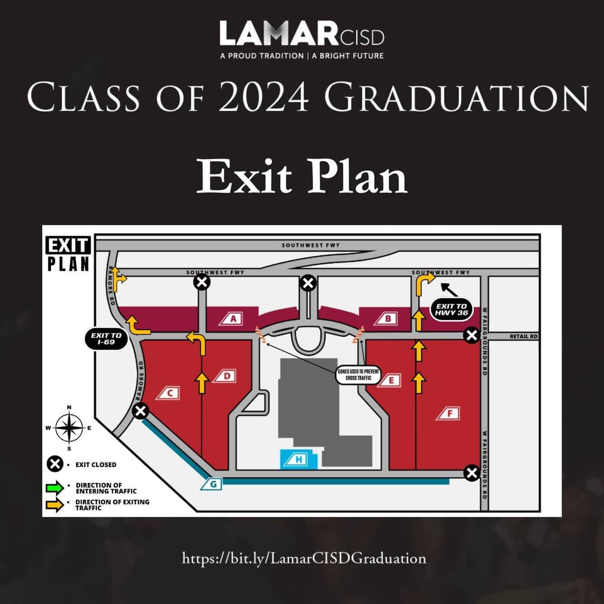 Attention all graduates and families! 🎉 Parking: Please arrive early and have your parking pass ready to display. Also, if you didn’t pre-pay, please ensure to have a credit card ready for the parking attendants. Please note venue does not take cash. 🔗bit.ly/LamarCISDGradu…