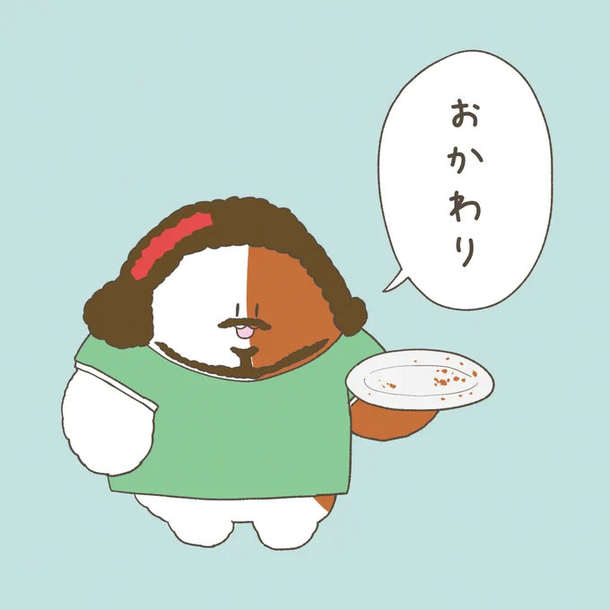 まんプクさん(@manpukusan_rkmg)に3日前に投稿した絵

Jリーグの日でさらにJリーグカレーが再販された日に投稿したネタです
まさお君がラモスになってカレーをおかわりした当時のCMのあれですね
ラモスヘアーのおかげで福神漬けが髪飾りみたいになってかわいいと思います 