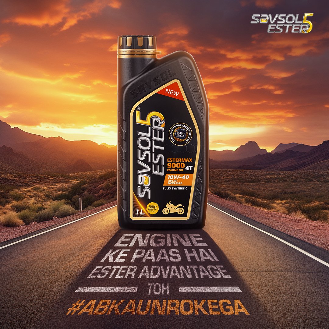 With Savsol Ester 5, embrace the ester advantage and get next-level engine protection! #AbKaunRokega #Savsol #SavsolLubricants #SavsolEster5 #Ester5 #EngineCare #BikeEngineOil #Bike #Rider #RideWithSavsolEster5