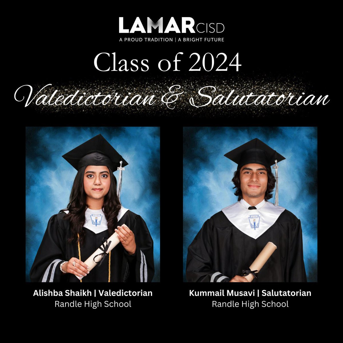 Introducing the Randle High School Class of 2024 Valedictorian & Salutatorian.🎉 Valedictorian Alishba Shaikh plans to attend Rice University and study computer science/electrical engineering. Salutatorian Kummail Musavi plans to attend the University of Texas and study biology.