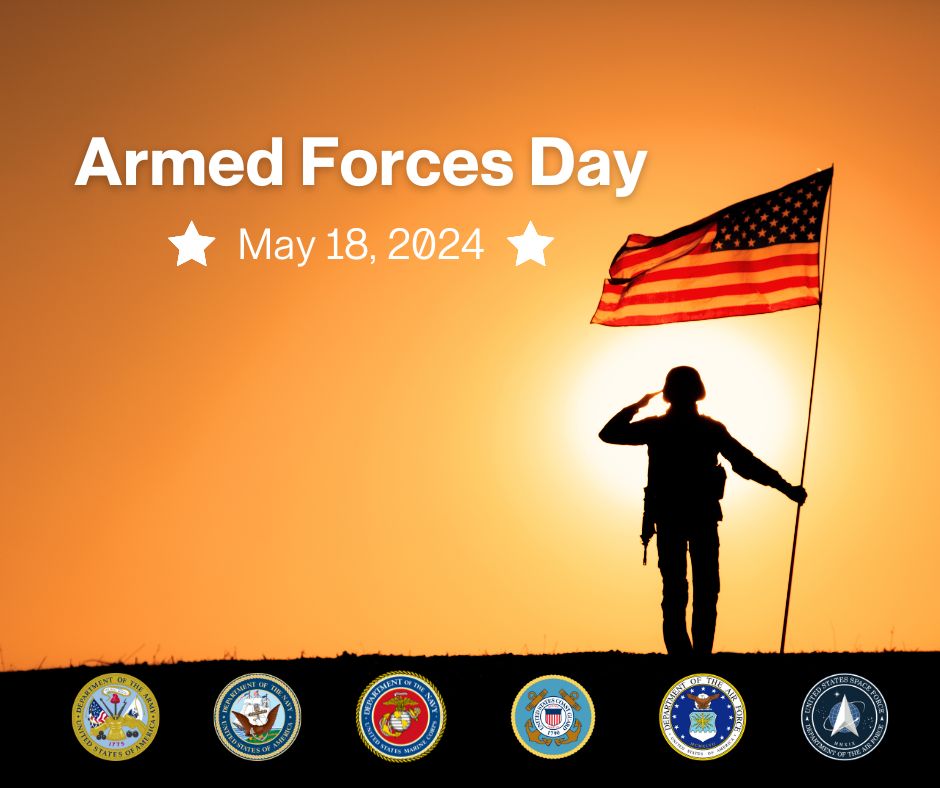 Today we honor all the members of our Army, Navy, Air Force, Marine Corps, Space Force, Coast Guard, and National Guard and Reserve forces who stand united in the defense of our nation. #ArmedForcesDay @TRADOC | @usarec | @CG_ArmyROTC | @GoArmy | @USArmy