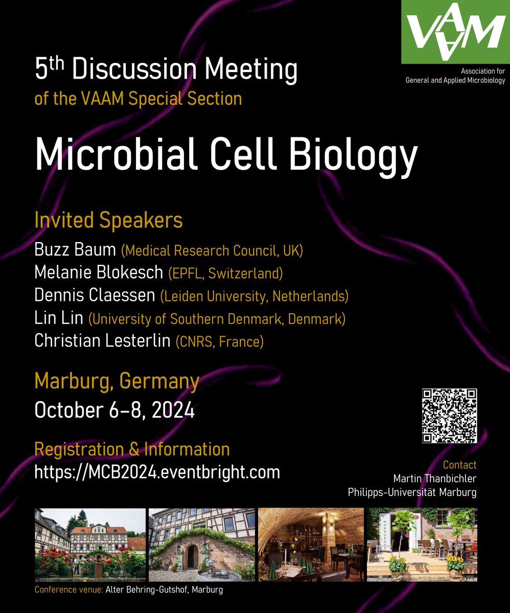 International meeting of the VAAM special section Microbial Cell Biology Two days of inspiring talks, poster sessions and discussions on all aspects of bacterial and archaeal cell biology. October 6-8, 2024, in Marburg (Germany) eventbrite.de/e/microbial-ce… Register soon - only a