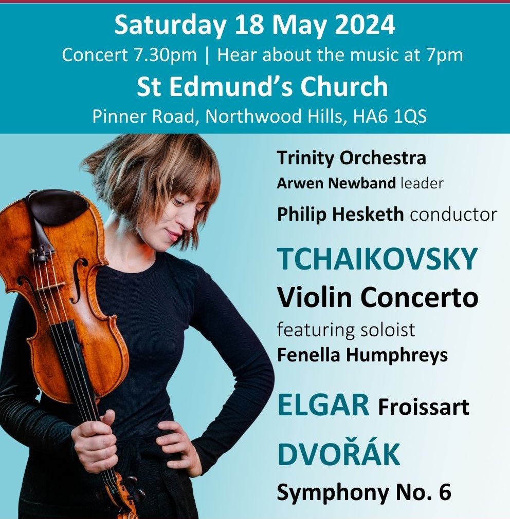 🎉 Hooray, it's concert day!! Tchaikovsky's Violin Concerto (with amazing soloist @fhvln), Dvořák’s resplendent Symphony No. 6 and Elgar’s cinematic 'Froissart' overture at St Edmund's Church in #NorthwoodHills. See you there! 🎶 trinityorchestra.org.uk/th_event/may24/