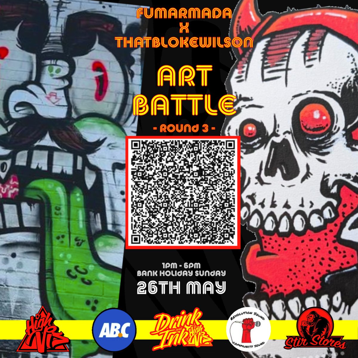 We have the next round of this year's High Vis Drink &amp; Ink happening Bank Holiday Sunday. Free entry/Pay want you want to, with drinking, drawing and Always Balling Club clothing pop up. Plus music by Revolution Sounds! What more do you want? Tickets: tinyurl.com/3sxcxtk