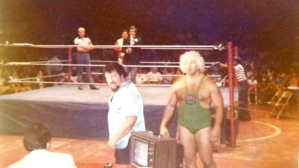 My first TV experience began at The #Philadelphia Arena for the #WWWF. In this photo, CAPTAIN LOU ALBANO accompanies KEN PATERA to the ring. FRANK WILLIAMS waits inside the ring. DUSTY FELDBAUMER is the ref. I was the TV announcer for THE MCMAHONS for eight years.