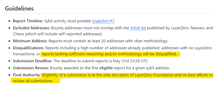 Axel_bitblaze69's tweet photo. Just saw this LayerZero Sybil report.

The 800k address thing is kinda wild (well, not okay—I’ll get back to this later), But what’s even crazier is people wildin' on GitHub with their submissions, lmao.

Just look at how within like 8-9 hours, there are already 3.2k reports. But are all those accurate?

Nah!!! People have been spamming bunches of random legit users' lists here with no proper methodology.

--------------

You might have been marked safe from the 800k list, but how do you check if you’re not marked in this wild crossfire of people reporting wallets?

➜ Simple way:

• Go to: https://t.co/9sMhN3797E

• Use this query format there: is:issue is:open ( your wallet address )

• Press Enter

This will show if someone has reported your wallet in their report or not, or basically the reports containing your wallet address.

➜ Should you worry?

NOOOO!

This doesn't prove anything; people can spam any address in their report. The main thing here is if it gets approved by the LayerZero team or not.

If report gets approved then yes, then you're gonna be in TROUBLE.

➜ Too many questions, not many answers.

Like, what if your address is mentioned in an unrelated cluster showing the same pattern as yours, but the other wallets don’t belong to you?

For example:

• User 1: One wallet—Did 1 core txn and other unrelated stuff.
• Sybil 2: 69 wallets—Did 1 core txn as well and complete different stuff.

Someone made a report solely based on the core txn and included you in the Sybil report. What will be the verdict here?

-----------
Also don't worry if your wallet is in those 100k+ or 300k+ list report , those are bunch of crap and troll report made by someone and wont get approved imo
