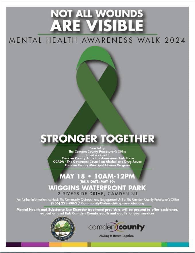 🔸PLEASE JOIN US TODAY🔸
▪️Please join us on Saturday May 18, 2024 at our Mental Health Awareness Walk 2024 at Wiggins Waterfront Park from 10 a.m. to 12 p.m. Please Share! ▪️
#CCPO #mentalhealth #mentalhealthawareness #mentalhealthawarenessmonth #camdencountynj @camdencountynj