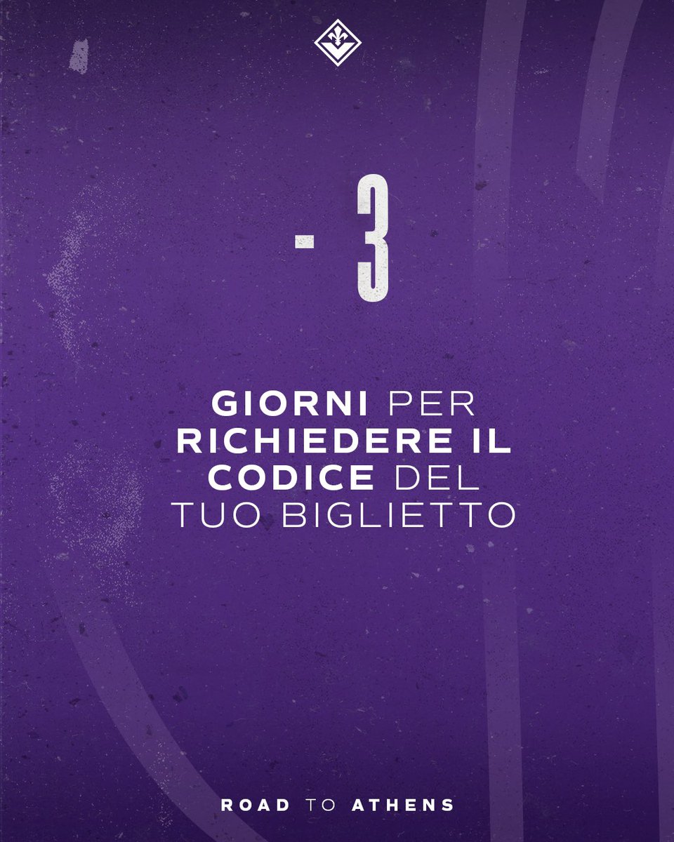 Hai tempo fino al 21/5 per richiedere il codice di acquisto del tuo biglietto per la finale di Atene💜⚜️ Non lasciartelo scappare: bit.ly/CodiceFinaleFi… NB. Per la richiesta è necessario esseee in possesso del numero della tua tessera InViola Premium/Gold #forzaviola