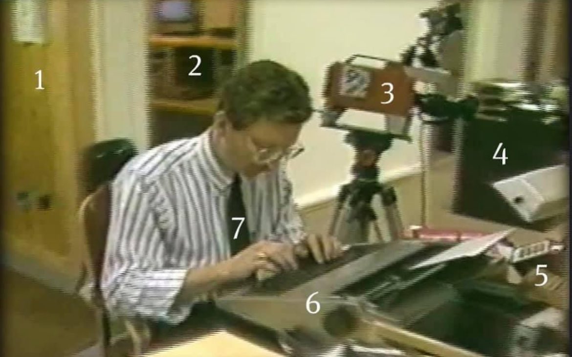 Early 90’s TV Newsroom - A Guide

1. Wood paneling

2. Edit bay

3. Fancycam

4. File cabinet

5. Telephone

6. Typewriter

7. Early mentor Wayne Covil - making slot and taking names. 

NOT PICTURED: The sound. The whir and clatter of a pre-digital newsroom was intoxicating.