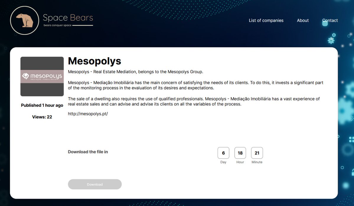 Space Bears #ransomware group has added Mesopolys (mesopolys.pt) to their victim list. #Portugal #SpaceBears #cti #cyberattack #darkweb #databreach