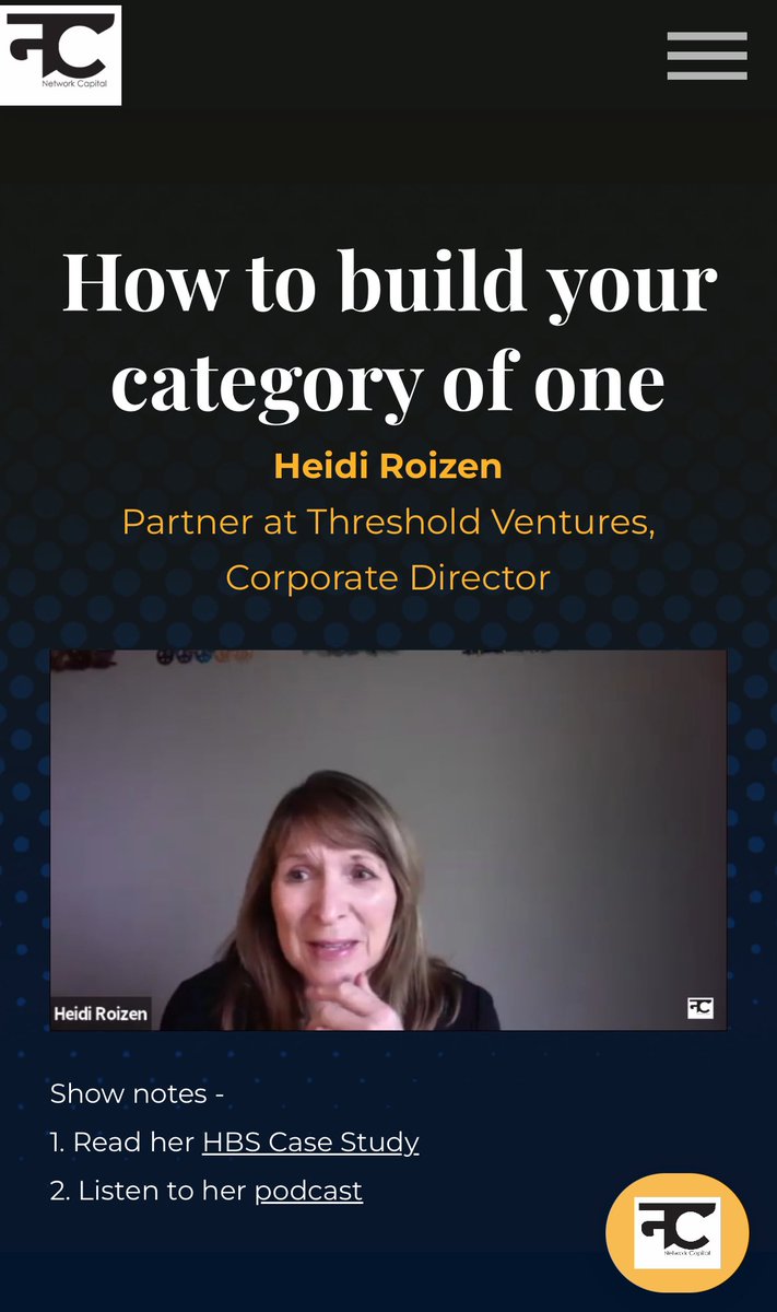 Learn how @HeidiRoizen built her category of one on @netcapglobal . Among other things, you will explore ✅The adventure of building and scaling your business ⏳The art of having difficult conversations 🧑‍🔬Nuances of gender dynamics in entrepreneurship 🖥️Leveraging your
