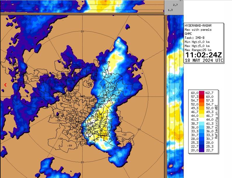 #HyderabadRains: Thunderstorm extending further in city. Wards under yellow colour will get moderate to heavy rain.

#Hyderabad #Weather